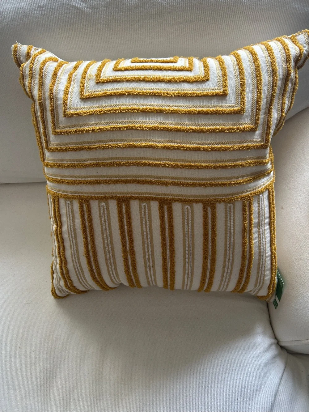 White and Mustard Striped Decorative Throw Pillow